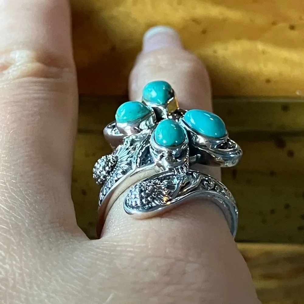 Sierra Nevada Turquoise Sterling Silver Butterfly Sunflower Ring Size 5